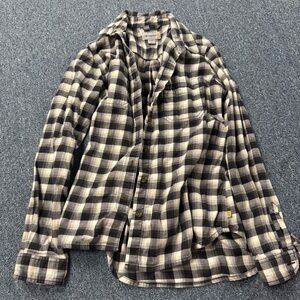 Carhartt Women’s Plaid Button Down Long Sleeve Shirt Black and White Small